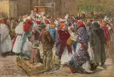 Johann Nepomuk Geller, Market in Krakow, oil on cardboard