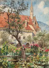 Eduard Ferdinand Hofecker, Monastery garden of the charterhouse in Gaming, 1925, watercolour on paper