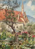 Eduard Ferdinand Hofecker, Monastery garden of the charterhouse in Gaming, 1925, watercolour on paper
