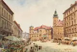 Karl Wenzel Zajicek, Flower market at the Freyung in Vienna, watercolour on paper