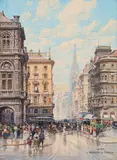 Friedrich Frank, Vienna, View across the Kärntnerstraße to St. Stephen's Cathedral, watercolour on paper