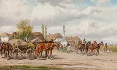 Alfred Steinacker, Hungarian market scene, 1899, oil on panel