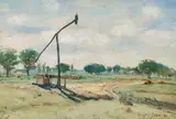 Eugen Jettel, Hungarian landscape with a well, 1898, oil on panel