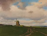 Ferdinand Brunner, Landscape with windmill, oil on panel