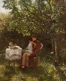 Hugo Charlemont, Sewing woman in the garden