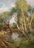 Hugo Darnaut, Birches on the bank of a stream, 1935, oil on cardboard