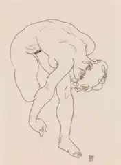 Egon Schiele, Nach vorne gebeugter Akt, 1917, black crayon on paper