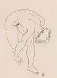 Egon Schiele, Nach vorne gebeugter Akt, 1917, black crayon on paper