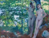 Ernst Stöhr, Two female nudes in a beech forest, 1905, oil on canvas