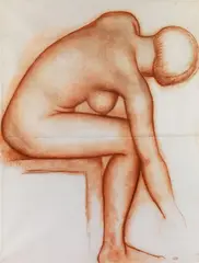 Aristide Maillol, Sitting nude in profile (Iva), 1930, red chalk on paper