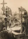 Alphonse Mucha, Illustration to "Histoire d'Espagne" by Charles Seignobos: Álvaro de Luna, India ink, wash and heightened with white, on paper on cardboard