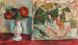 Alfred Wickenburg, Rote Blumen mit Kissen, 1932, oil on canvas