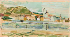 Arnold Clementschitsch, Riverscape in Stein, Krems, c. 1930, tempera on paper