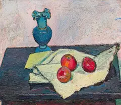 Felix Esterl, Still life with vase and apples, c. 1922, oil on cardboard on hardboard