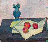 Felix Esterl, Still life with vase and apples, c. 1922, oil on cardboard on hardboard