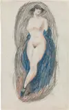 Alfons Walde, Nude, c. 1919/20, graphite and coloured chalk on paper
