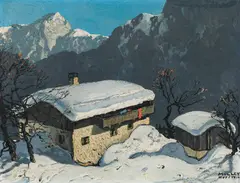 Oskar Mulley, Berghof in winter, c. 1927, oil on cardboard