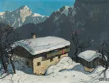 Oskar Mulley, Berghof in winter, c. 1927, oil on cardboard