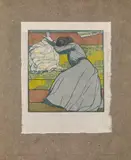 Max Kurzweil, Der Polster" (Martha Kurzweil sitting on the divan), 1903, coloured woodcut on Japan paper, on grey-brown cardboard; unframed