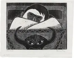 El Toro by Werner Berg, 1980, woodcut on paper, sold Dec 2020