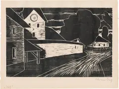 Dorf by Werner Berg, 1956, woodcut on paper, sold Dec 2020