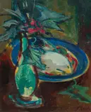 Joseph Floch, Still life with plate and vase of flowers, 1955, oil on canvas