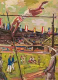 Wilhelm Kaufmann, Pole vault, c. 1956, oil on hardboard