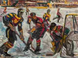 Wilhelm Kaufmann, Ice hockey 3, oil on hardboard