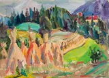 Wilhelm Kaufmann, Haystacks at the Semmering, 1940, oil on canvas on hardboard