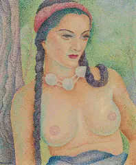 Portrait of a girl with bare breasts by Marie Vorobieff, oil on canvas on cardboard, sold Dec 2020