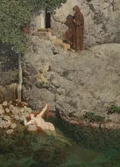 Bathing woman and monk by Alexander Rothaug, oil on canvas, sold Dec 2020