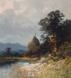 Oskar Mulley, Landscape, c. 1940-42, oil on cardboard