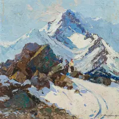 Franz Trenk, The climb, 1916, oil on canvas on cardboard