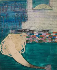 Franz Wacik, Mermaid, gouache, graphite on cardboard