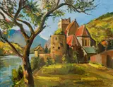 Wilhelm Kaufmann, Fortified church of Saint Michael/Wachau, oil on hardboard
