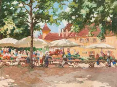 Desiderius Fangh, Market scene, 1928, gouache, pencil on paper