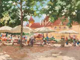 Desiderius Fangh, Market scene, 1928, gouache, pencil on paper