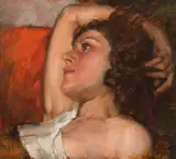 Karl Truppe, Young woman pondering, 1940, oil on cardboard