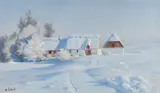 Max von Esterle, Farmhouse in winter, oil on cardboard