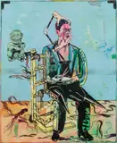 Peter Sengl, Mexican.Haarabschneidesitz (Kniespitzsitz), 1994, oil on canvas; framed