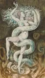 Peter Proksch, Eurynome dancing out of chaos, 1970, mixed media on paper; framed