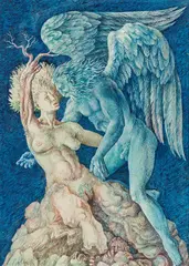 Peter Proksch, Gaia and Uranus, 1970, mixed media on paper; framed