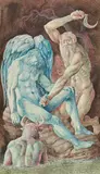 Peter Proksch, The emasculation of Uranus, 1970, mixed media on paper; framed