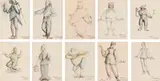 Ernst Fuchs, mixed lot with 10 costume studies for 'Leonce and Lena' by Georg Büchner