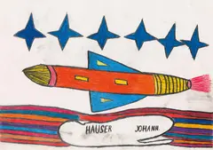 Johann Hauser, Rocket, coloured chalk on paper; framed