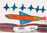 Johann Hauser, Rocket, coloured chalk on paper; framed