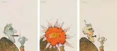 Walter Schmögner, Untitled; 3-part series, 1967, mixed media on paper; framed