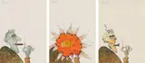 Walter Schmögner, Untitled; 3-part series, 1967, mixed media on paper; framed