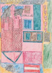 August Walla, Unser Haus in der Holzgassen ..., mixed media on paper; framed
