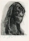 Over-painted head of christ by Arnulf Rainer, 1987, postcard, over-painted; framed, sold Dec 2020